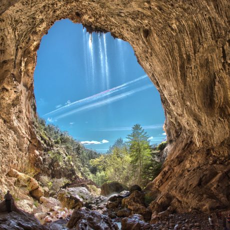 view from inside a natural cavern